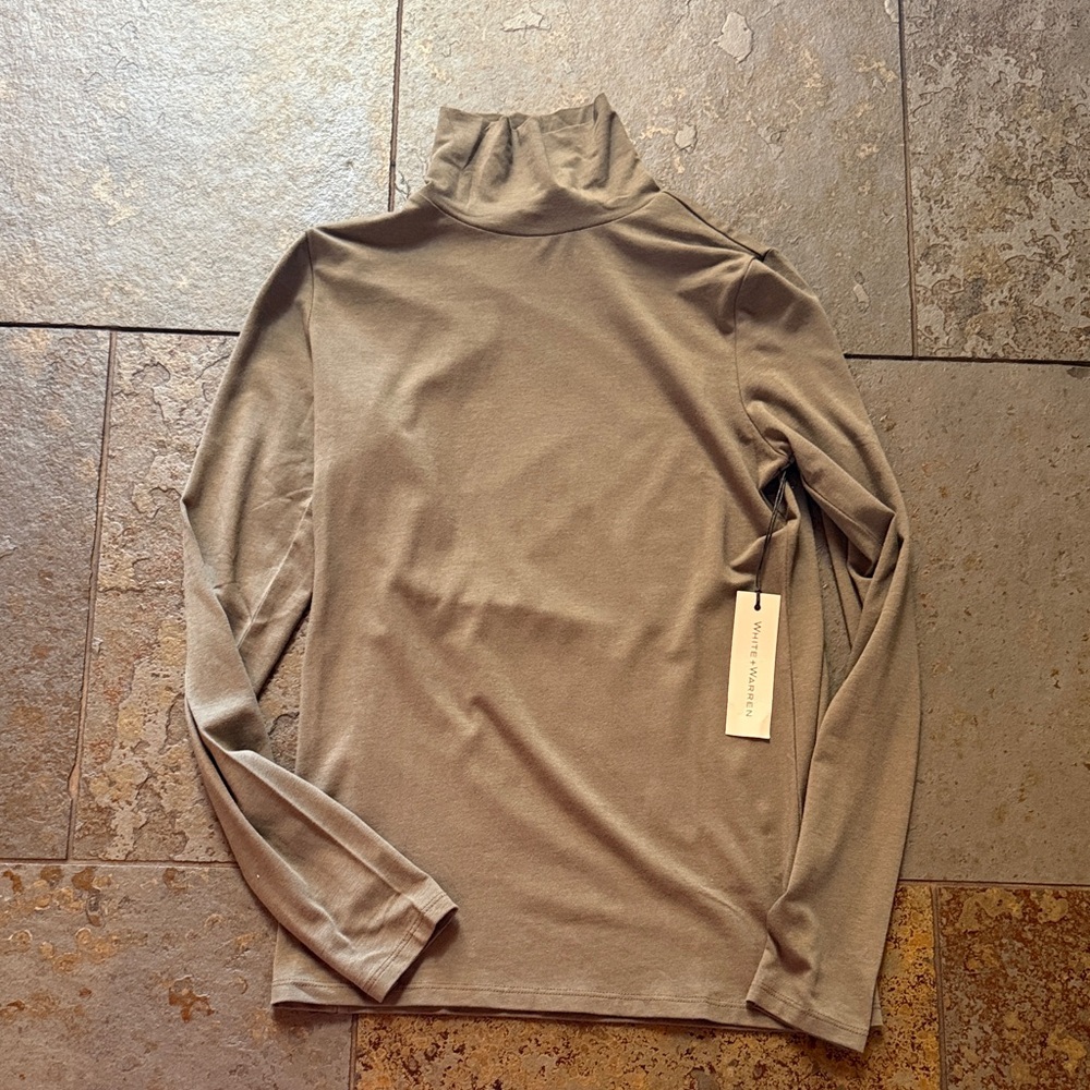 White + Warren Olive Taupe Long Sleeve Top size small